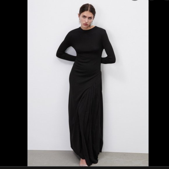 ZARA COLLECTION BLACK KNIT BANDAGE CONTRAST MAXI DRESS - Picture 6 of 12